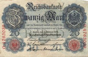 Német Birodalom/Császárság 1914. 20M 7 számjegyű sorszámmal T:III+