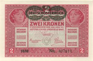 1917. 2K (3x) zöld "Deutschösterreich" fny.-sal, egymásutáni sorszámokkal T:I