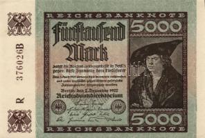 Német Birodalom / Weimari Köztársaság 1922. 5000M (3x) mindegyik különböző vízjellel T:I-
