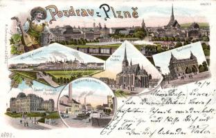 1898 Plzen with the breweries and synagogue litho