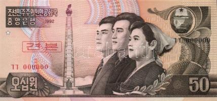 Észak-Korea 1992. 1W, 5W, 10W, 50W, 100W sor piros "Specimen 000000" fny-sal T:I R!