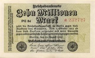 Német Birodalom / Weimari Köztársaság 1923. 10.000.000M (2x) egyik csillagos sorszámú T:I-