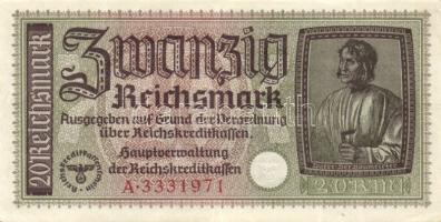 Német 3. Birodalom  / kiadás a megszállt területek részére 1940-45. 20RM T:II