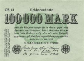 Német Birodalom/Weimari Köztársaság 1923. 100.000M (3x) zöld papír T:I