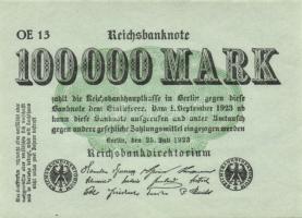 Német Birodalom/Weimari Köztársaság 1923. 100.000M (3x) zöld papír T:I