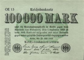 Német Birodalom/Weimari Köztársaság 1923. 100.000M (3x) zöld papír T:I