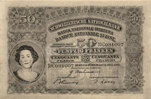 Svájc 1941. 50Fr csak előlapi fekete-fehér fakszimile T:I-