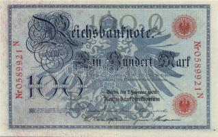 Német Birodalom / Császárság 1908. 100M (3x) piros pecséttel, egymás utáni sorszámokkal T:I-