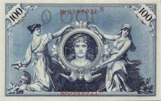 Német Birodalom / Császárság 1908. 100M (3x) piros pecséttel, egymás utáni sorszámokkal T:I-