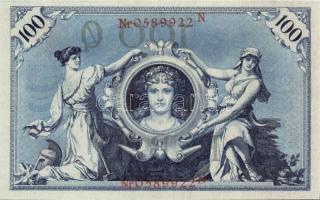 Német Birodalom / Császárság 1908. 100M (3x) piros pecséttel, egymás utáni sorszámokkal T:I-