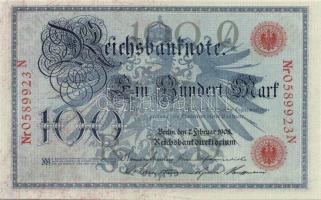 Német Birodalom / Császárság 1908. 100M (3x) piros pecséttel, egymás utáni sorszámokkal T:I-