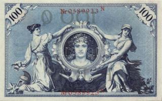 Német Birodalom / Császárság 1908. 100M (3x) piros pecséttel, egymás utáni sorszámokkal T:I-