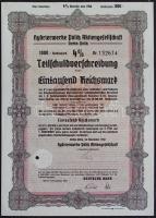 Németország 1940. "Hydrierwerke Pölitz Aktiengesellschaft" bemutatóra szóló kötvény 1000RM-ról T:I-
