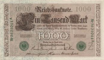 Német Birodalom/Császárság 1910. 1000M piros sorszámmal kétféle papíron (6x), zöld sorszámmal (1x) T:I,II,II-