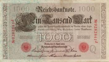 Német Birodalom/Császárság 1910. 1000M piros sorszámmal kétféle papíron (6x), zöld sorszámmal (1x) T...