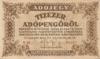 1946. 10.000AP + 50.000Ap (2x) sorszám nélkül és sorszámozva + 100.000AP (2x) sorszám nélkül és sorszámozva + 500.000AP (3x) + 1.000.000AP (3x) sorszám nélkül és sorszámozva illetve vízjellel! T:I,II,III
