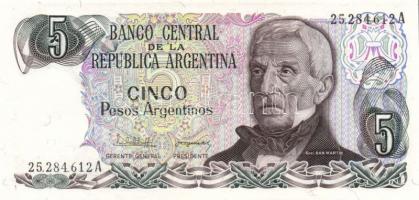 Argentína 1973-76. 10P + 1974-75. 50P + 10P + 1977-82. 500P + 1977-83. 5000P + 1976-83. 10.000P + 19...