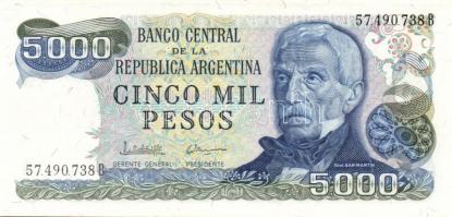 Argentína 1973-76. 10P + 1974-75. 50P + 10P + 1977-82. 500P + 1977-83. 5000P + 1976-83. 10.000P + 19...