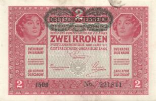 1917. 2K (4x) "Deutschösterreich" felülbélyegzéssel közte 2db egymásutáni sorszámozással, ...