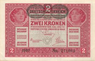 1917. 2K (4x) "Deutschösterreich" felülbélyegzéssel közte 2db egymásutáni sorszámozással, ...