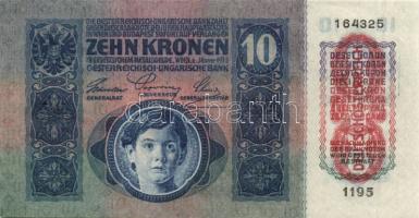 1915. 10K (2x) "Deutschösterreich" klf árnyalatú felülbélyegzéssel, eltérő nyomat mérettel...