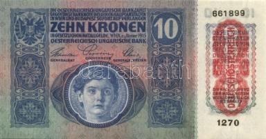 1915. 10K (2x) "Deutschösterreich" klf árnyalatú felülbélyegzéssel, eltérő nyomat mérettel...