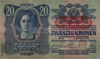 1913. 20K (2x) II.kiadás vízszintes piros "Deutschösterreich" felülbélyegzéssel T:I