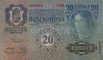 1913. 20K (2x) II.kiadás vízszintes piros "Deutschösterreich" felülbélyegzéssel T:I