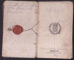 1863 Szabólegény kitöltött vándorkönyve megviselt állapotban