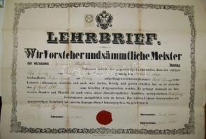 1861 Szabólegény szabadulólevele Temesvár 15kr okmánybélyeggel 58x42 cm