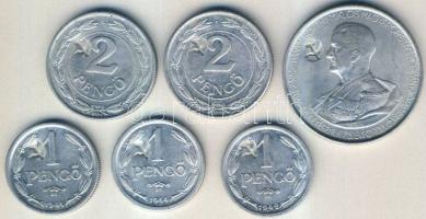 1941-44. 1P (3x) + 2P (2x) + 5P mindegyik sarló-kalapács ellenjeggyel T:2,3