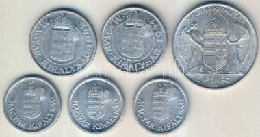 1941-44. 1P (3x) + 2P (2x) + 5P mindegyik sarló-kalapács ellenjeggyel T:2,3