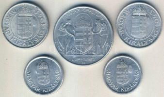 1941-43. 1P (2x) + 2P (2x) + 5P mindegyik koronás-címeres ellenjeggyel T:2,3