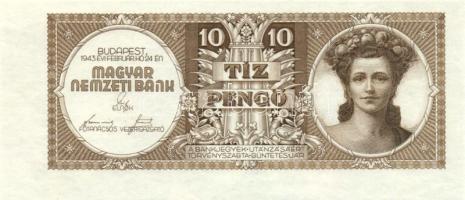 1943. 10P (tervezet) eredeti nyomólemezzel történt későbbi hamis utánnyomata könyvből kivágva! T:I