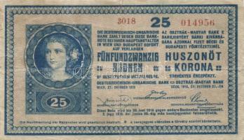 1918. 25K sima hátlap, 3000 feletti sorozat(hamis?) "Szegedi Kézműves Bank" bélyegzéssel T:III