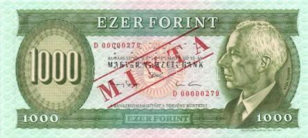 1993. 1000Ft "MINTA" perforációval és felülnyomással "D 00000279" sorozatszámmal T:I