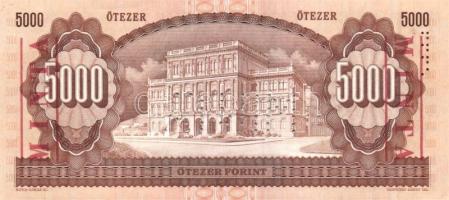 1990. 5000Ft "MINTA" perforációval és felülnyomással "J 00000400" sorozatszámmal...