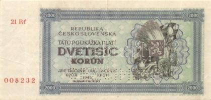 Csehszlovákia 1945 2000K "specimen" T:III+