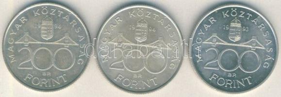 1993-94. 200Ft Ag "MNB" + "Deák" (3x) T:2