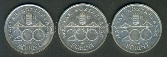 1992. 200Ft Ag "MNB" (3x) T:1- ph.
