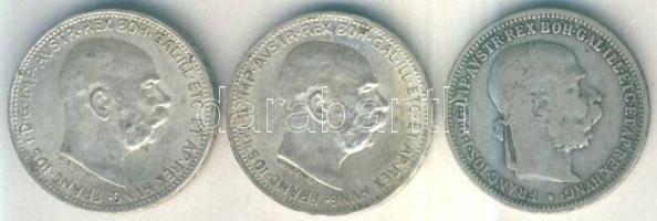 Ausztria 1893. 1K Ag + 1912. 1K Ag + 1915. 1K Ag T:3+,3