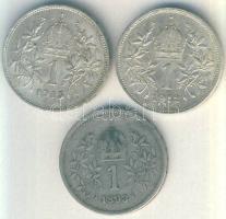 Ausztria 1893. 1K Ag + 1912. 1K Ag + 1915. 1K Ag T:3+,3