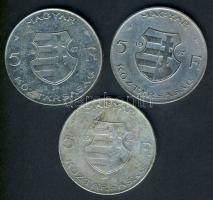 1947. 5Ft Ag (3x) "Kossuth" T:2-,3 ph