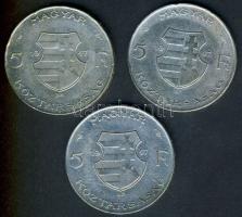 1947. 5Ft Ag (3x) "Kossuth" T:3,3+ ph