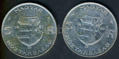 1947. 5Ft Ag (2x) "Kossuth" T:2-,3+ ph