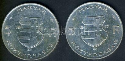 1947. 5Ft Ag (2x) "Kossuth" T:2- ph