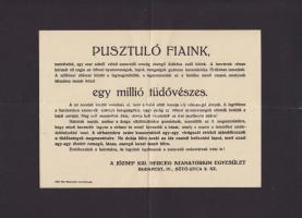 1916 Tüdővészesek megsegítésére felhivó propaganda nyomtatvány
