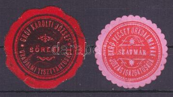 2 db levélzáró: gróf Szőregi és báró Vécsey