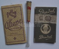 cca 1910 2 db cigaretapapír és üvegszipka / cigarette paper and smoker