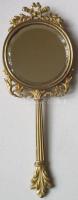 Aranyozott réz kézitükör a hátán jelzett miniatúrával / Gold plated copper mirror with signed miniature 26cm